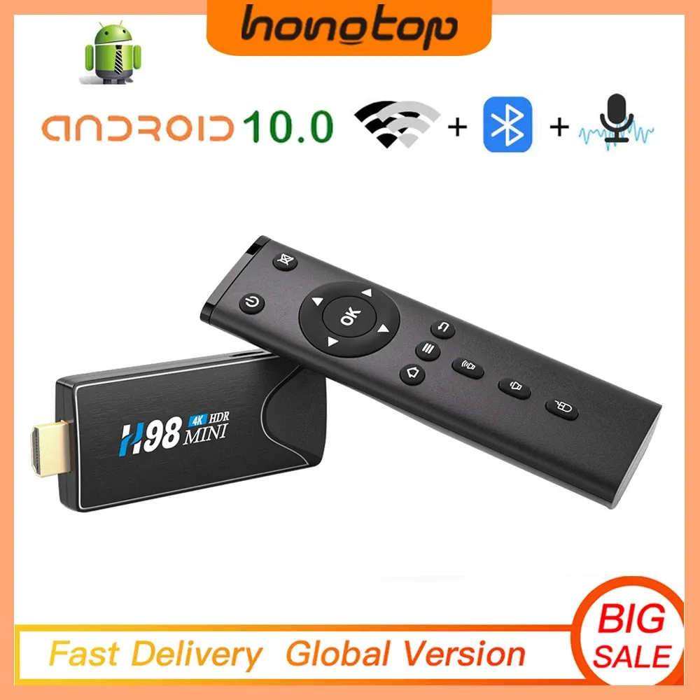 Box Hongtop 4K TV Stick H98 Mini Smart TV Box Android 10 4GB 32GB Bluetooth Remote 2.4G/5.8G WiFi Set Top Box Google Play Store