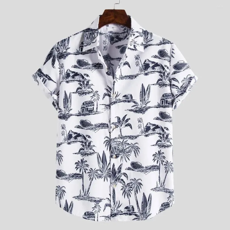 Chemises décontractées pour hommes 2024 Impression tropicale Hawaiian Summer plage de plage de noix de coco