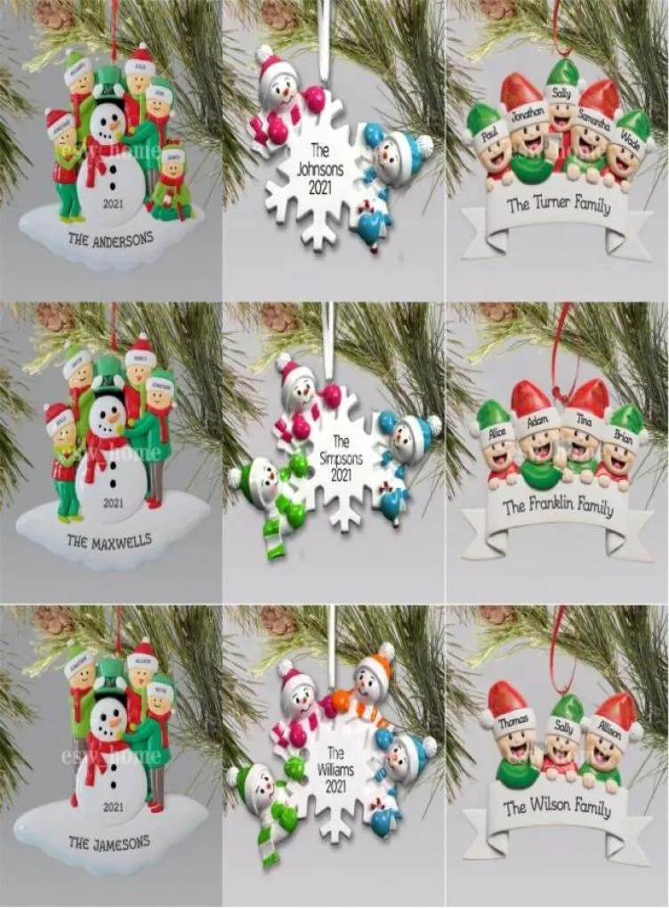 Ozdoby świąteczne dekoracje kwarantanna Orodzina Ozdoba żywica kreatywne Dekor drzewa do maski Snowman ręcznie dezynfekuzowany Family3119627