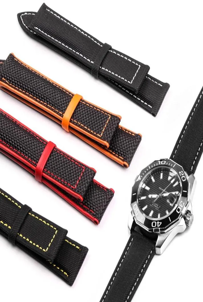Nylon Carvas Fabric Watch -полоса кожаная сторона для Omega Watch 20 мм 22 мм мужского ремня кожа кожа Черный оранжевый красный желтый с Too7565379