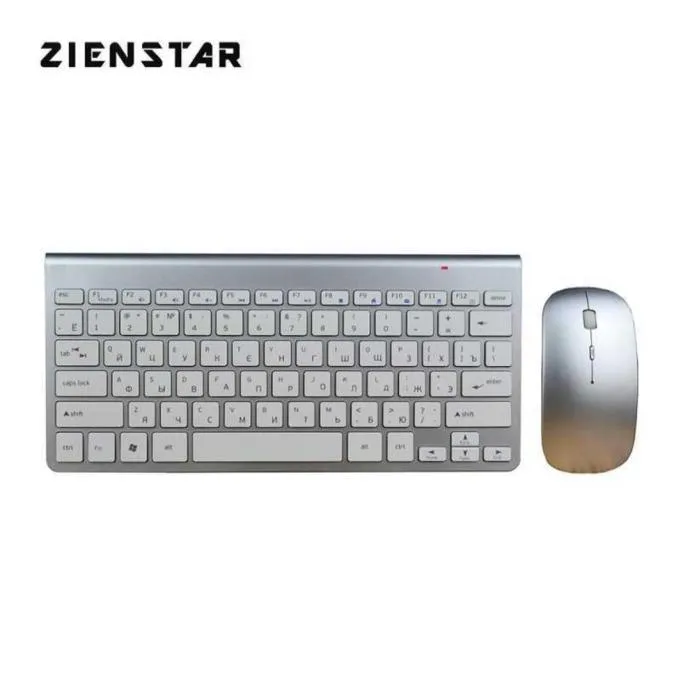 Zienstar Russian Slim 24G Wireless Keyboard Mouse Combo for MACBOOK LAPTOP TV BOX Computer PC Smart with USB receiver 2106105547076