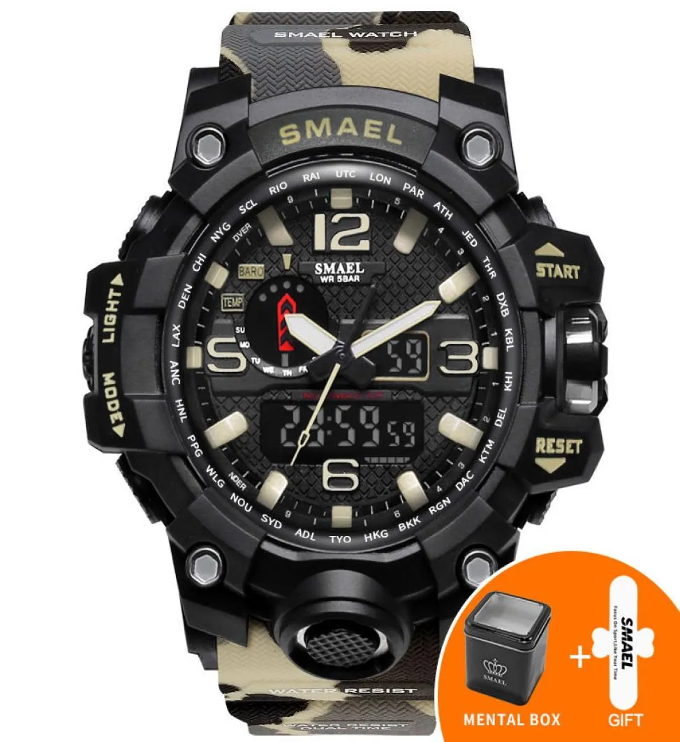 2020 Smael Luxury arancione orologio militare mimetico Smael Brand Watch Digital Led Owatch Sport 1545B Mens Watch4066982