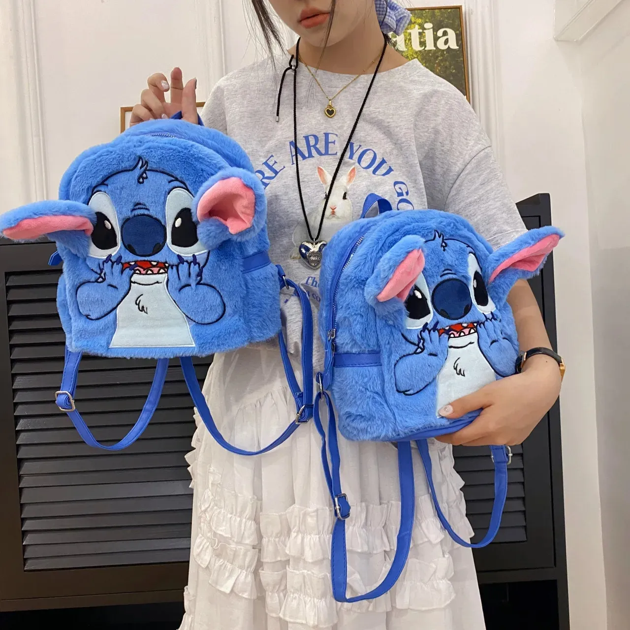 Kawaii Anime azul rosa pilhas de pelúcia backpack infantil desenho animado anjo backpack férias de Natal Presente de Natal