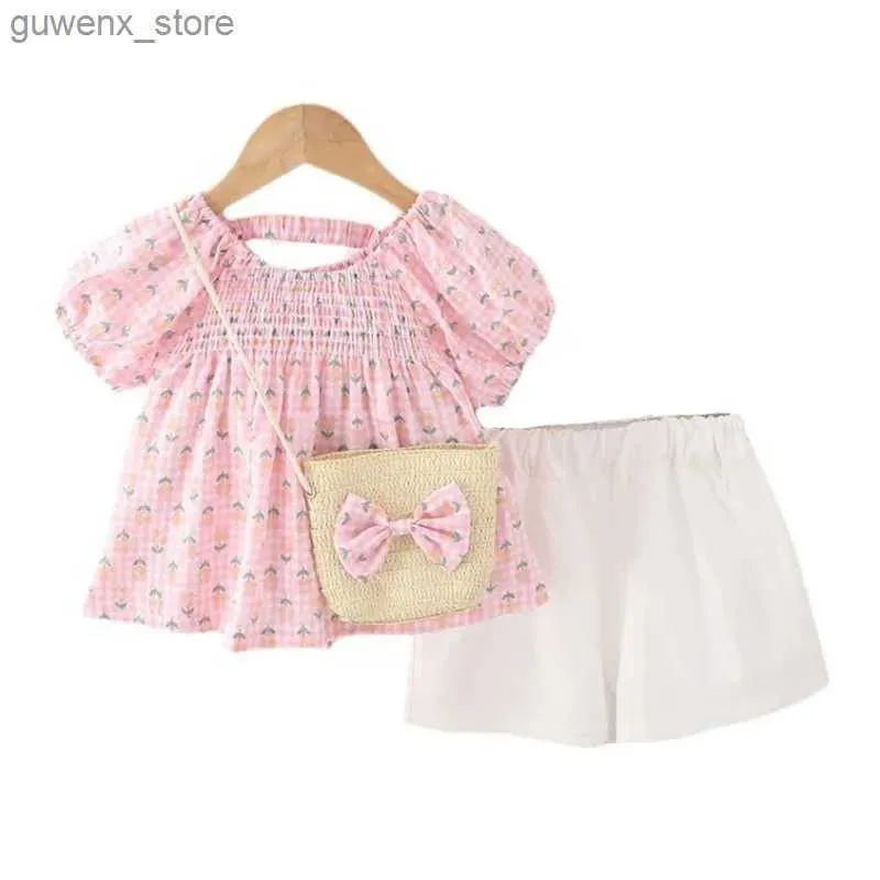 Roupas conjuntos de roupas novas roupas de menina de verão terno infantil moda moda shorts de camiseta fofa 2pcs/conjuntos de roupas de algodão casual de algodão