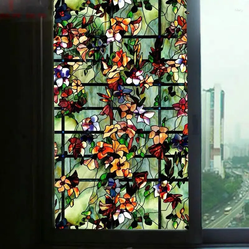 Naklejki na okna kolorowy kwiat witraże prywatność dekoracja do mebli szklana naklejka statyczna przyleganie nieprzezroczyste wystrój domu w łazience