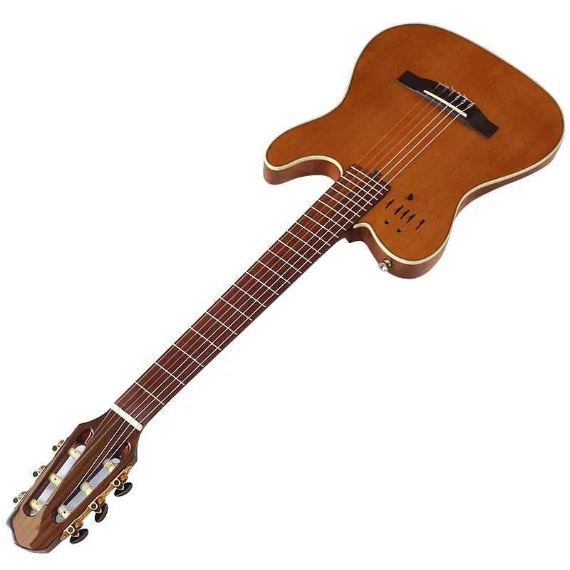 Gitarr full handgjorda tyst klassiska gitarr solid röd cederträ topp hög glans finish 6 sträng solid mahogny trä tunn kropp