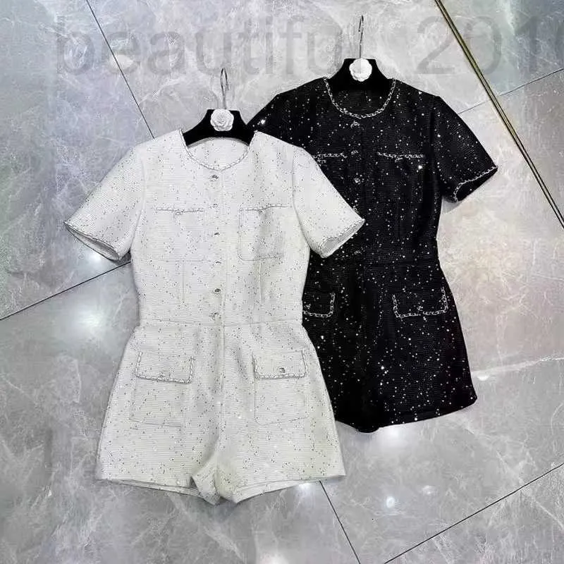 Jumpsuits voor dames rompers ontwerper lente en zomer nieuwe nanyou cha kleine geurige wind zachte elegante hoogwaardige slanke pailletten ketting dunne ronde nek jumpsuit 09ji