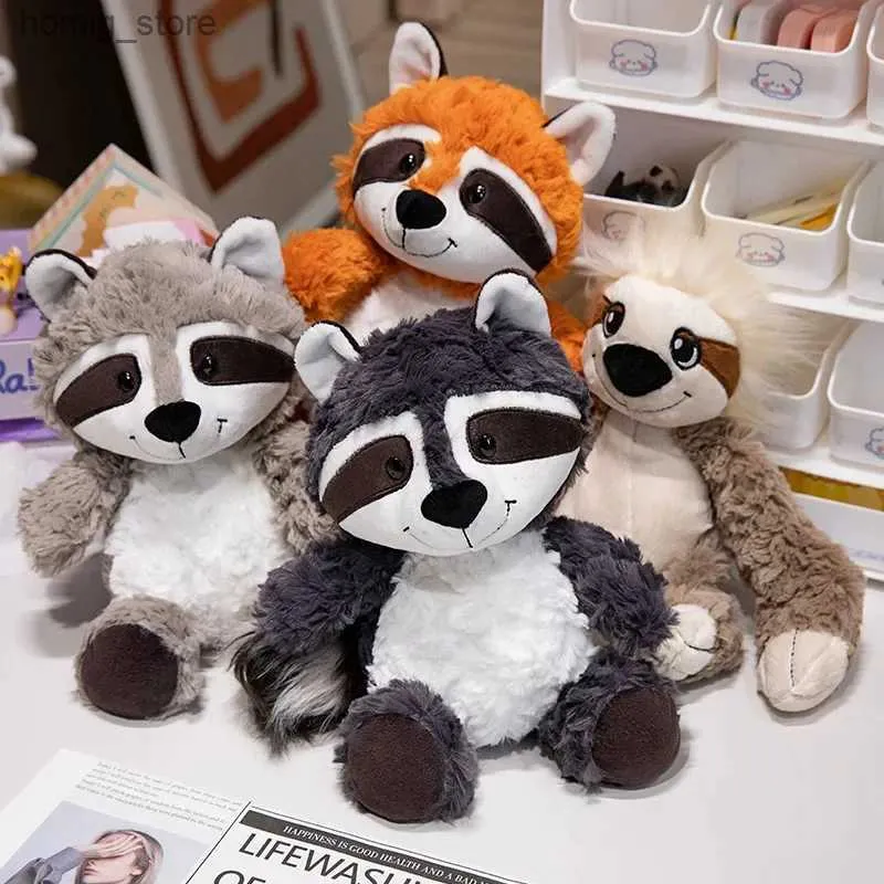 Pluszowe lalki 5 size Fox Grey Slothon Raccoon Plush Toy Baby Załokuj lalka Huggble Dold Kids Birthday Gift Kawaii Pchane zwierzę zwierząt wystrój Y240415