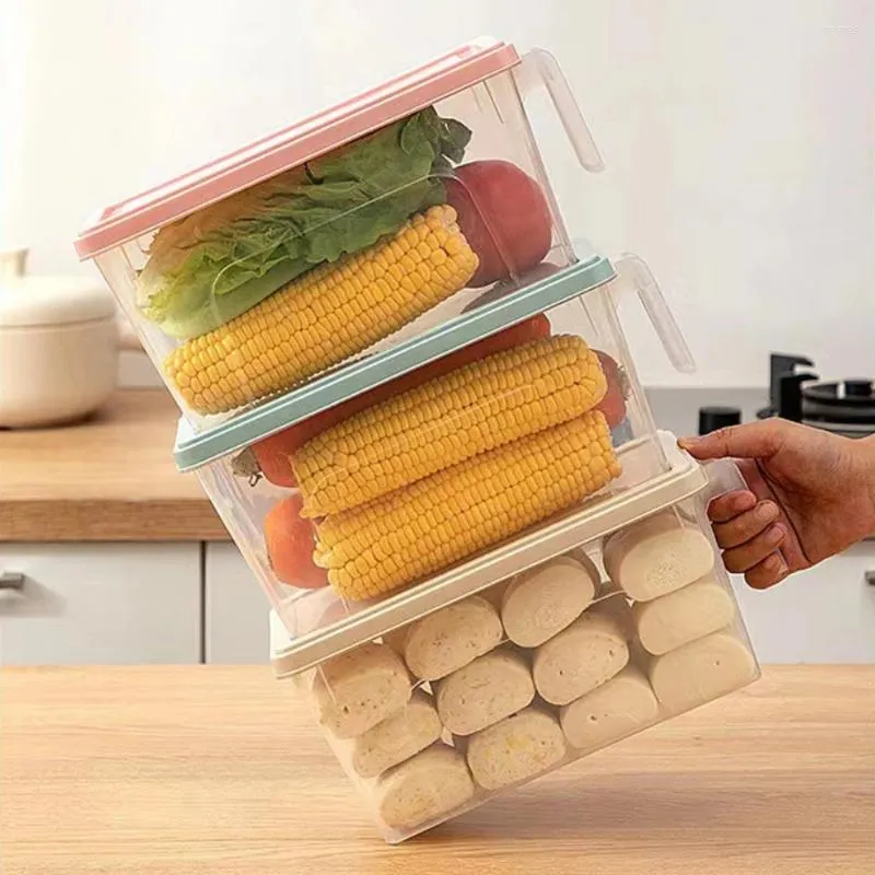 Förvaringsflaskor köklåda plast kylskåp färskt makande antislip täcker design transparent grossist med lock