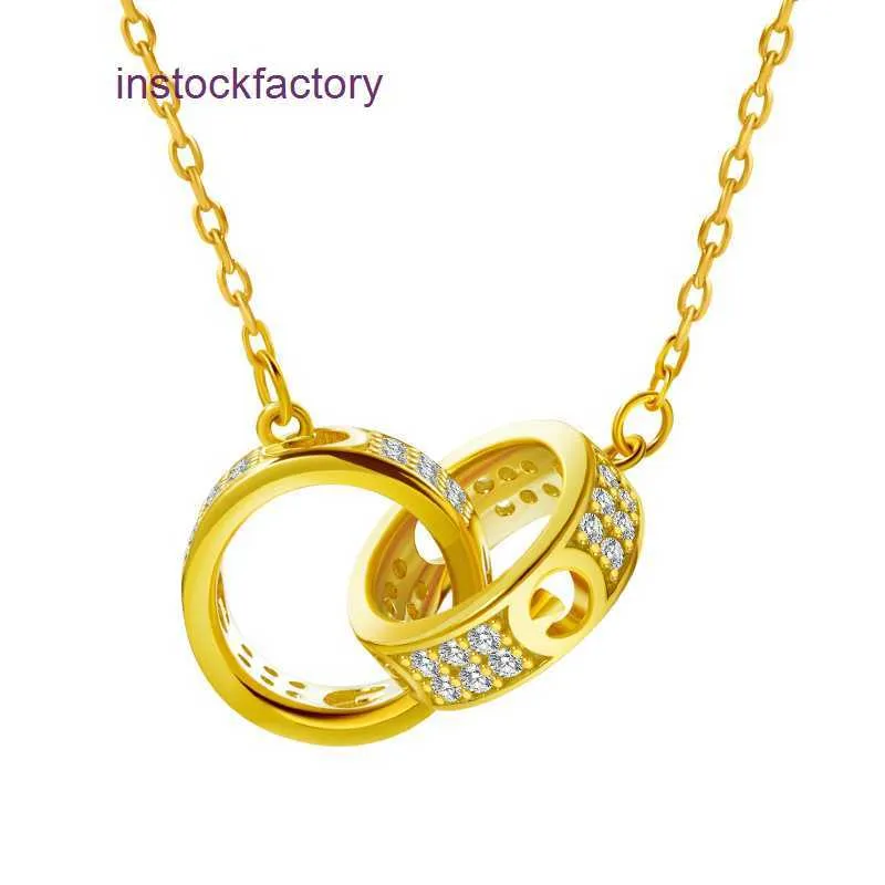 Designer Cartres Diamond Set Double Ring Necklace for Womens 925 Silver Luxury Elegance and Featuring a Small Unique Design with Loop Interlocking Pendant Col E7S4