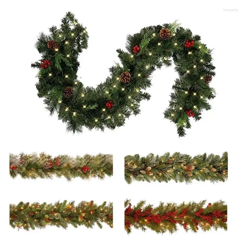 Decoratieve bloemen Kerstmis kunstmatige krans groene buiten dennenboom met lichten mantel trap open haard slinger voor woningdecoratie accessoires