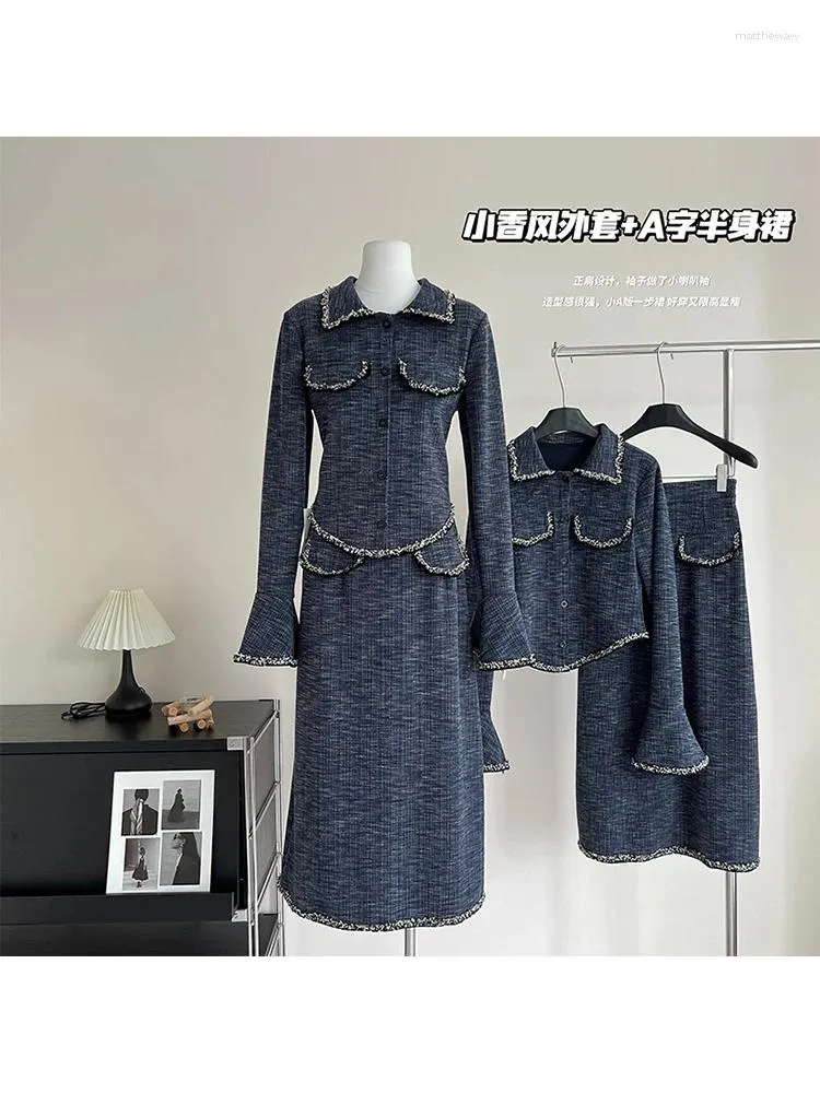 Arbeitskleider Frauen Rock Sets Vintage Flare Sleeve Shirt und A-Line Long Female Y2K Elegant Harajuku zweiteilige 2000er Jahre 2024