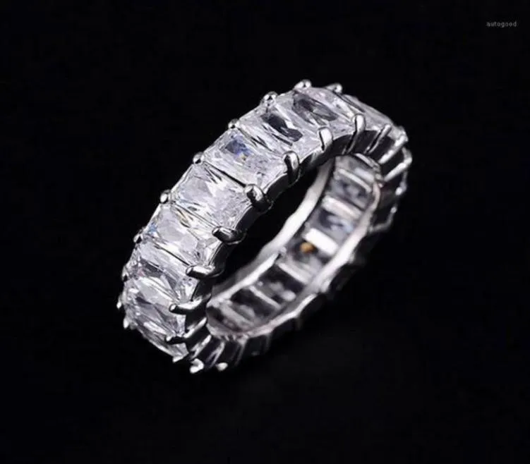 925 Silberpave -Einstellung mit vollem quadratisch simuliertem Diamant CZ Eternity Band Engagement Hochzeit Steinringe Größe 5 6 7 8 9 10 11 121210o9682620