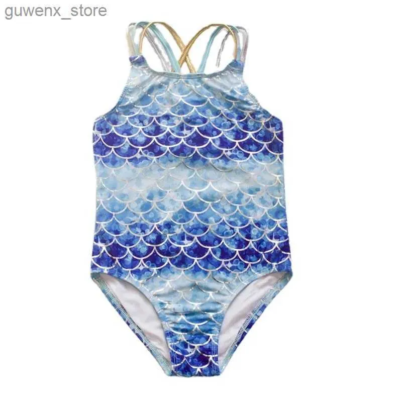 Jednoczęściowe dziewczęta syreny jednoczęściowe Bronzing Swimsuit Dzieci Ombre Dzieci Sympania kąpielowe 5-14 lat kostium kąpielowych Monokini Summer Beachwear Y240412