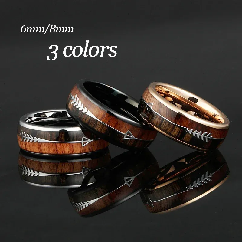 Tungsten Carbide Rings for Men Women Wedding Bands Nature Wood Inlay Free Engraving Comfort Fit 240423