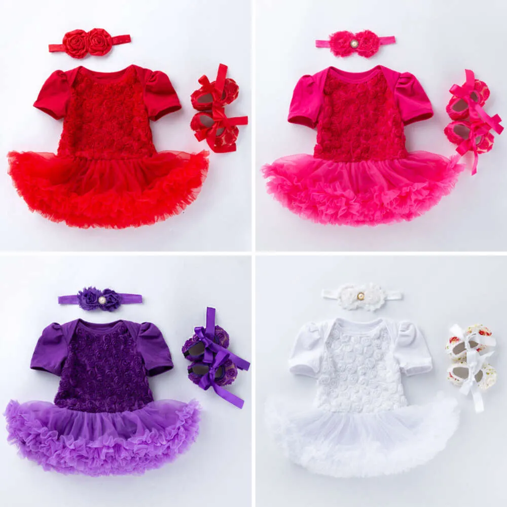 Barnkläder sommar baby prinsessa kjol baby kort ärm komposit rosprinsessan kjol småbarnskor