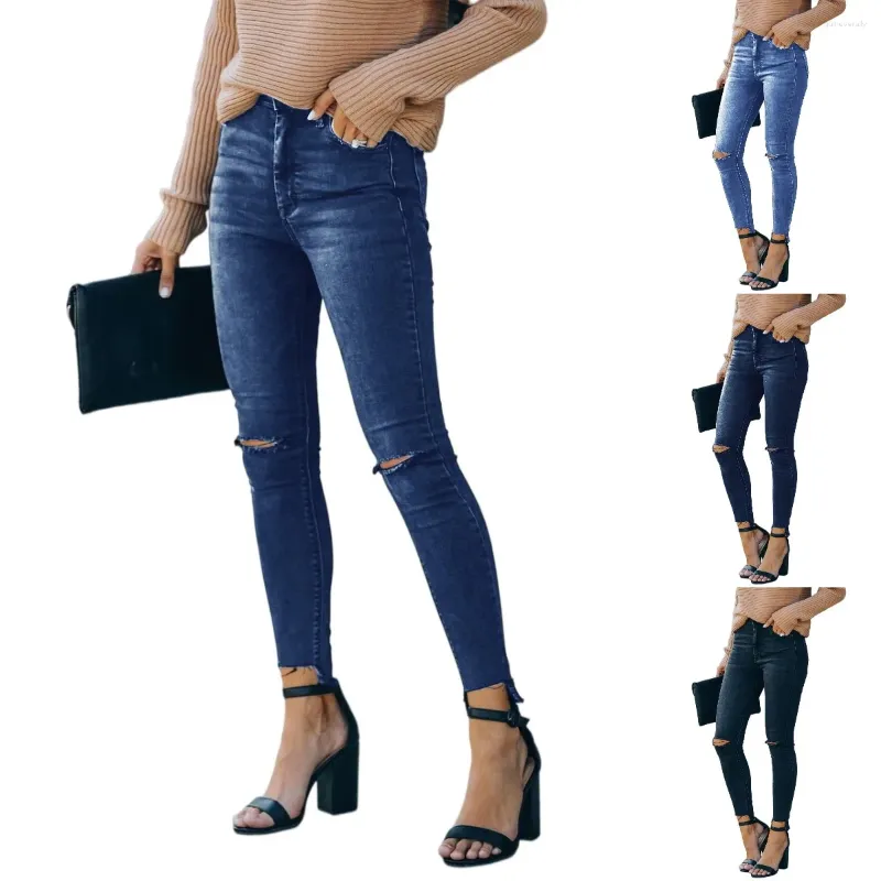 Jeans pour femmes déchiré le petit ami sinueux skinny jambe en détresse slim fit instastch pantalon denim confortable