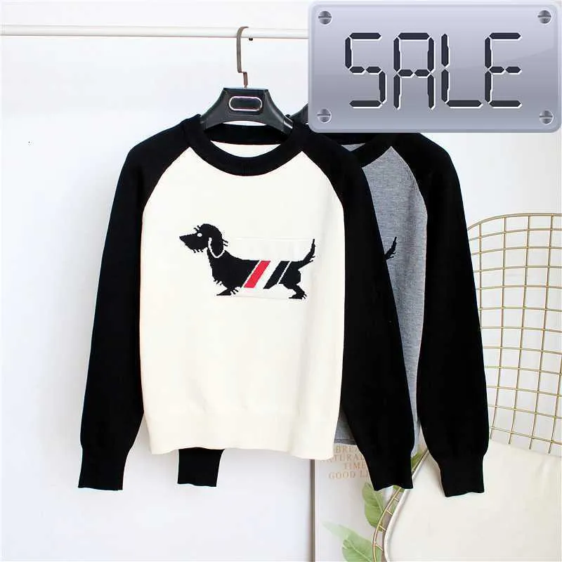 Spring and Autumn New Tb Academy Style Puppy Jacquard Contrast Bottom Shirt Raglan Long Sleeve Round Neck Knitted Sweater