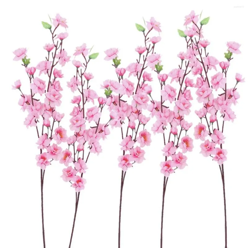 Kwiaty dekoracyjne 6pcs sztuczny kwiat gałęzi brzoskwini bukiet na domowe przyjęcie weselne aranżacje kwiatowe dekoracja ()