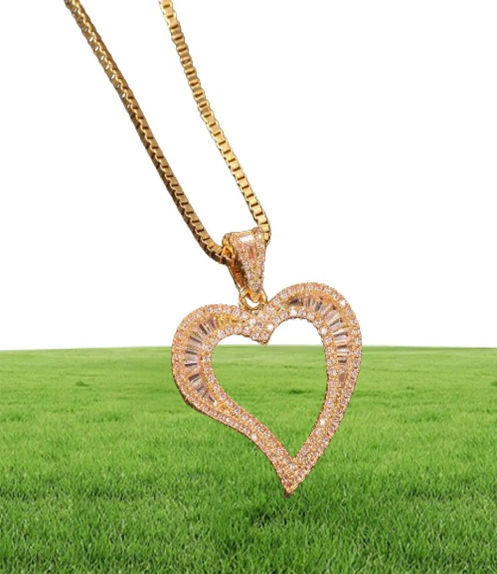 Hollow Heart Hanging Iced Out Bling Charm met Box Chain Necklace Men Women Hip Hop Chains For Jewelry Gift6587065