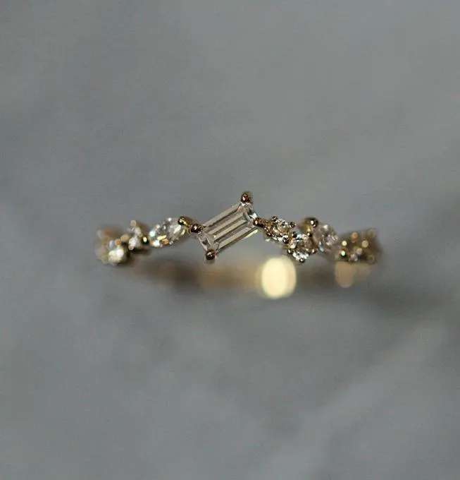 Junerain Gold CZ Crystal Wedding Rings For Women Girls Delicate Micro Cubic Zirconia verlovingsring Dainty Thin Slim Finger Ring 7787265