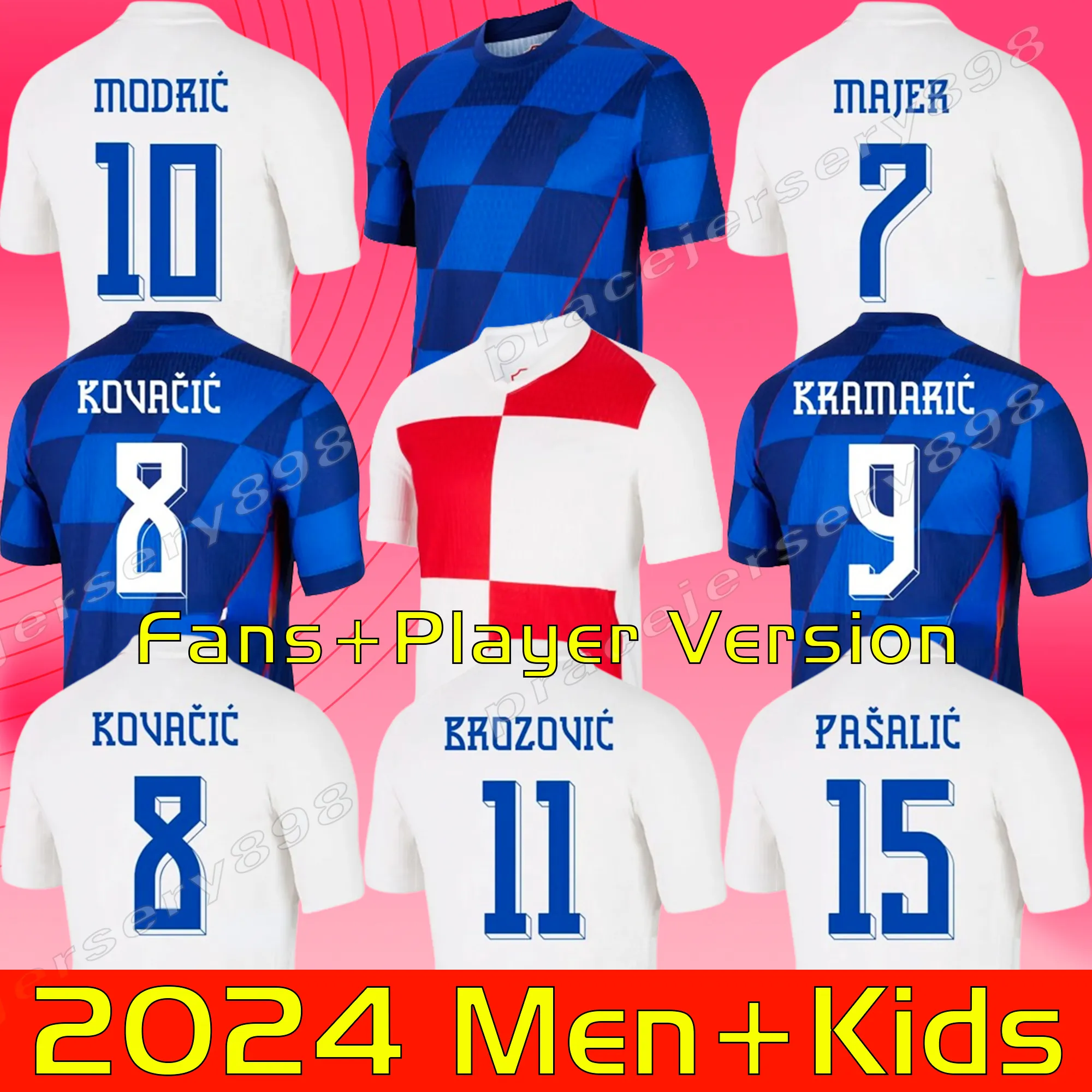 Croatia Soccer Jersey 2024 Euro Cup Nuova 2025 Croatie National Team 24 25 Shirt calcio Uomini Kit Kit Set Home White Away Blue Men Uniform Modric Kovacic Pasalic Perisic