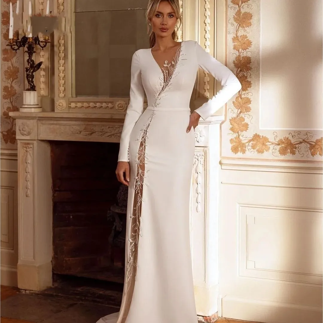 chinese dress ladies Illusion Neckline Sequin Lace Trumpet Wedding Dress