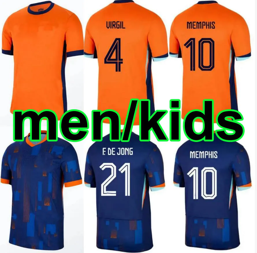 24 25 Pays-Bas Memphis European Holland Club Soccer Jersey 2024 Euro Cup 2025 Dutch National Team Football Shirt Kid Kid Kit complet Set Home Away S-2xl