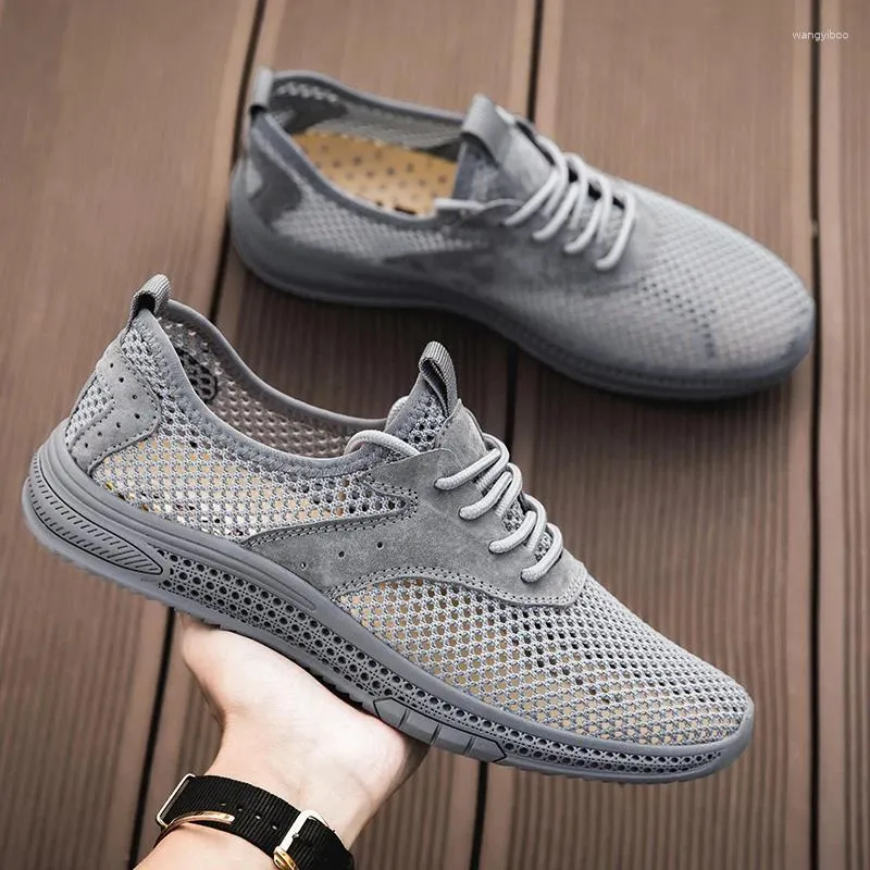 Lässige Schuhe atmungsaktive Herrenluft Mesh Männer Slebringe handgefertigte kühle Wohnungen Outdoor Moccasins Hohlkaser -Out Sneakers bequemer Mann faul