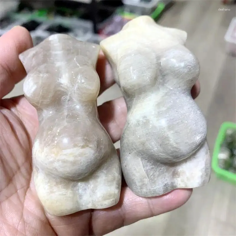 Figurines décoratives Natural Moon Stone Crystal Quartz Générant enceinte State Scarved femme Torse Energy Body Sculpture Sculpture Room Decor 1pcs