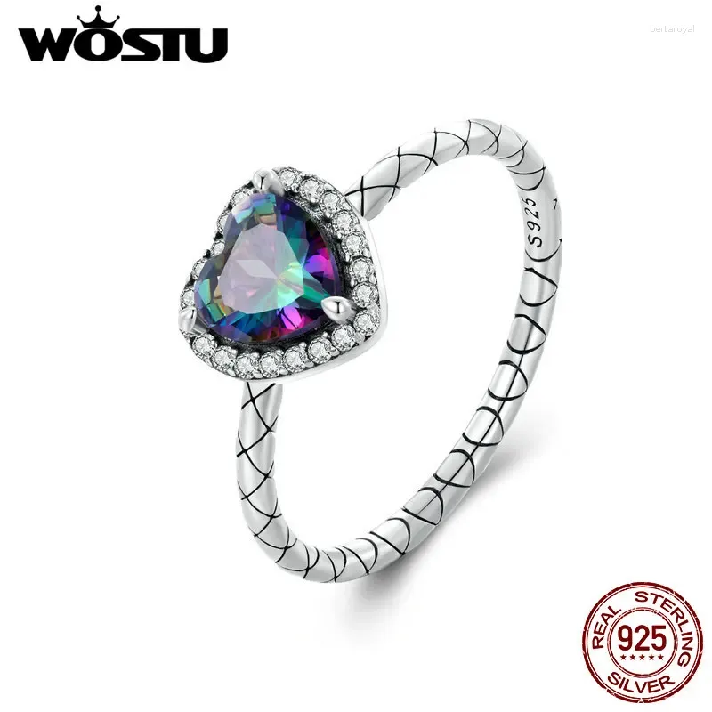 Küme Yüzükleri Wostu 925 STERLING Gümüş Gökkuşağı Mystic Quartz Düğün Kadınlar Vintage Kalp Retro Yılan Band Ring Kız Partisi Takı Hediyesi