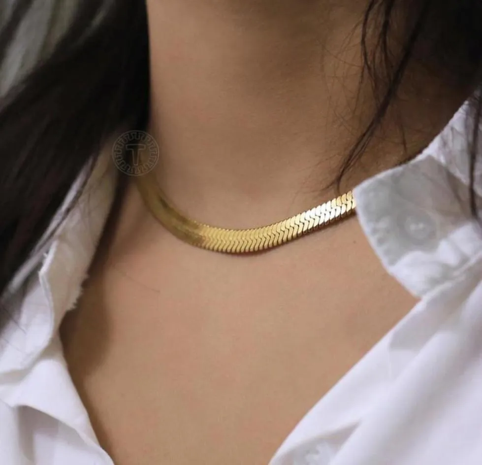 Kedjor 6mm klassiska kedjhalsband för kvinnor flickor guld rostfritt stål fiskben länk chokers smycken gåvor ddn3125394135