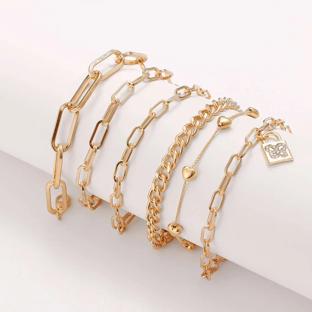 Fried Dough Twists Chain Golden Butterfly Crystal Multi Layer Bracelet 6-piece Fashion Handwear Set Women