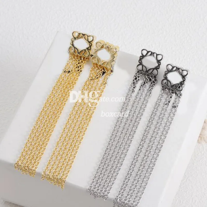 Jewelry Tassel Chain Earring Ear Studs Dangler Trendy Golden Drop Earrings With Box Engagement Christmas Birthday Gift