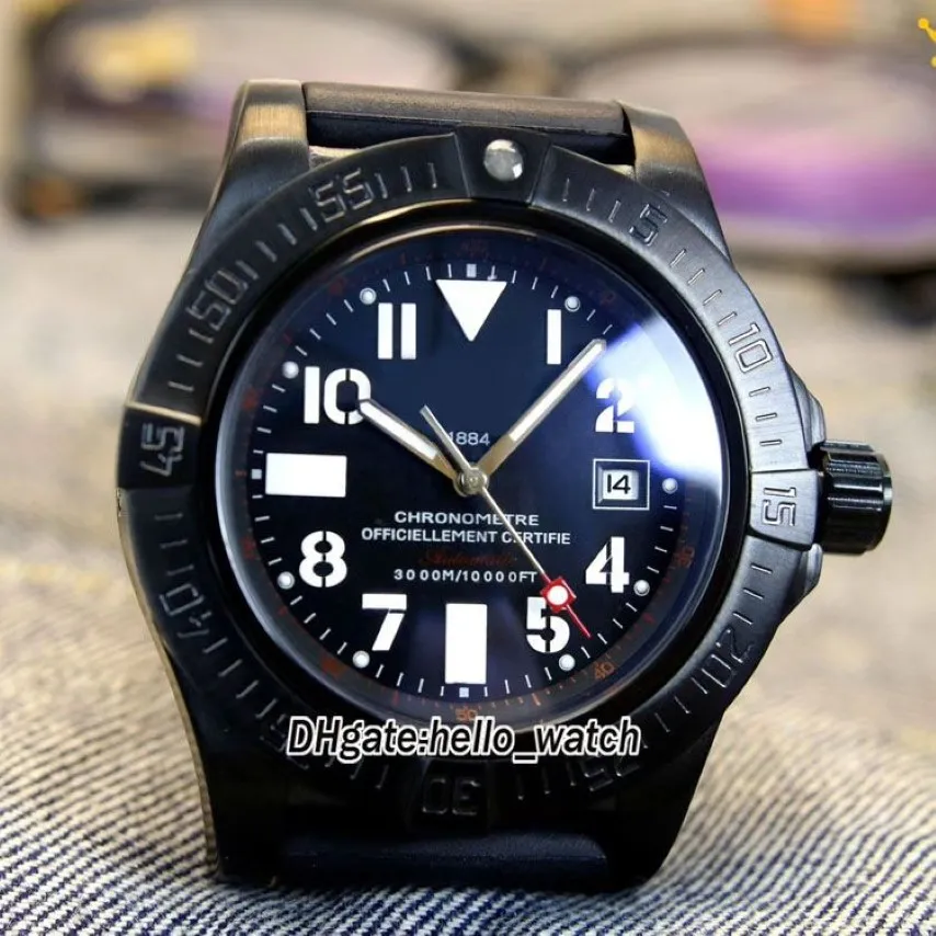 Nowy 45 mm data Seawolf A1733010 Black Dial Automatyczne PVD Czarna stalowa obudowa guma Wysokiej jakości sportowe gententy zegarki Hello Watch219c