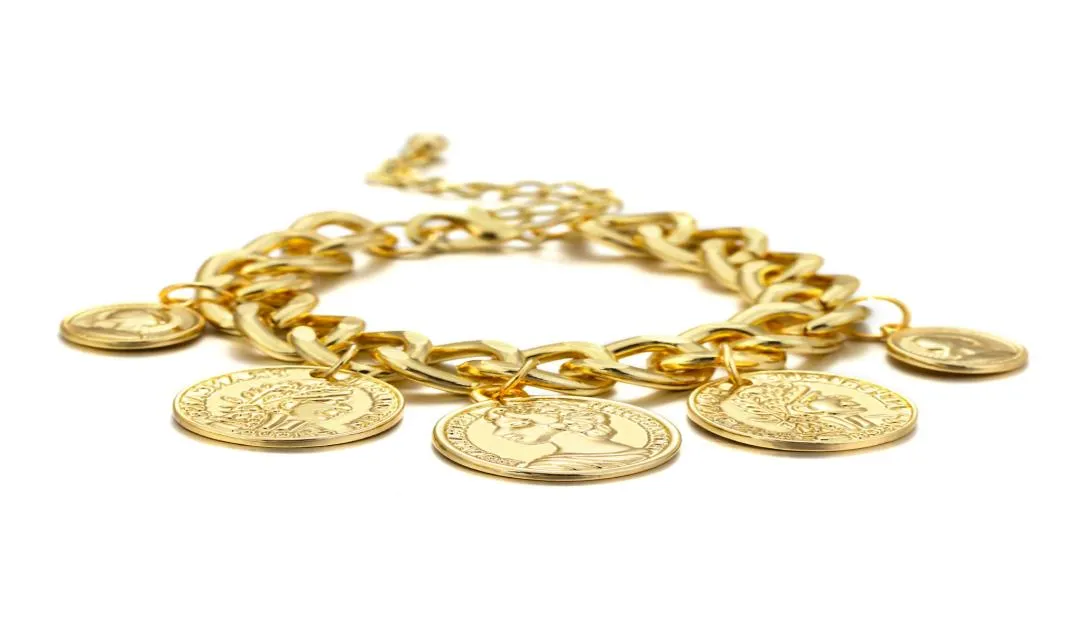 Gold Punk Chain Coins Bracelet Personnalité Bracelets de portrait vintage Bracelets pour femmes Joan-bijoux Accessoires6287839