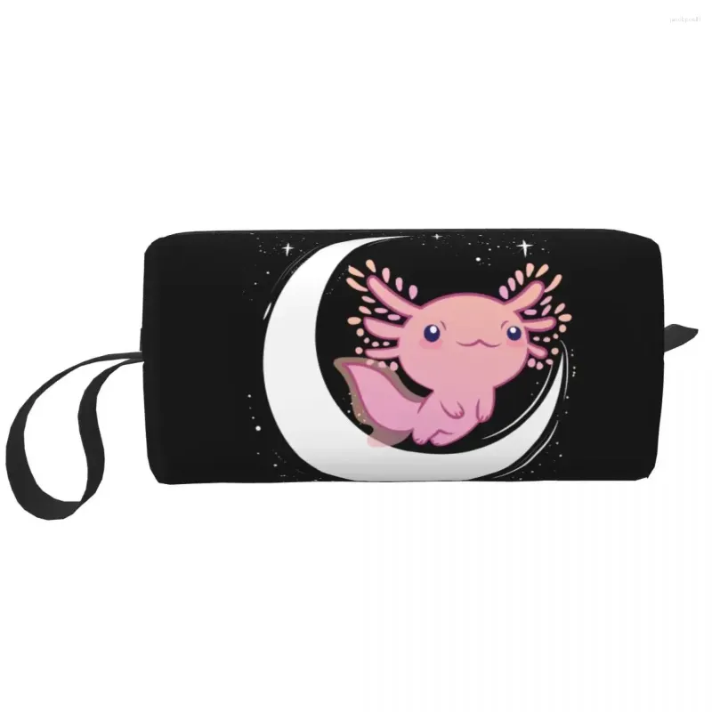 Kosmetiska väskor reser axolotl på månen toalettartikar salamander djur makeup arrangör kvinnor skönhet lagring dopp kit case box