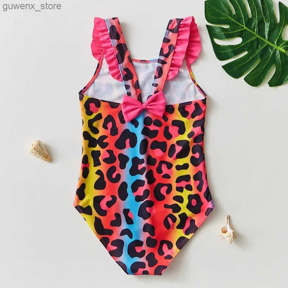 One-pièce 2-10y Toddler bébé Girls Swimwwear Leopard Print Girls Swimsuit One Piece Children Swimwear Kid Bikini Bathing Fissure Y240412Y2404172X9M