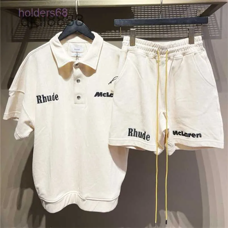 Mens Shorts 22ss Sumer Rhude x Mclaren Letter Embroidered Lapel Pullover Tshirt 1 and Womens Short Sleeve S-xl Men Suit