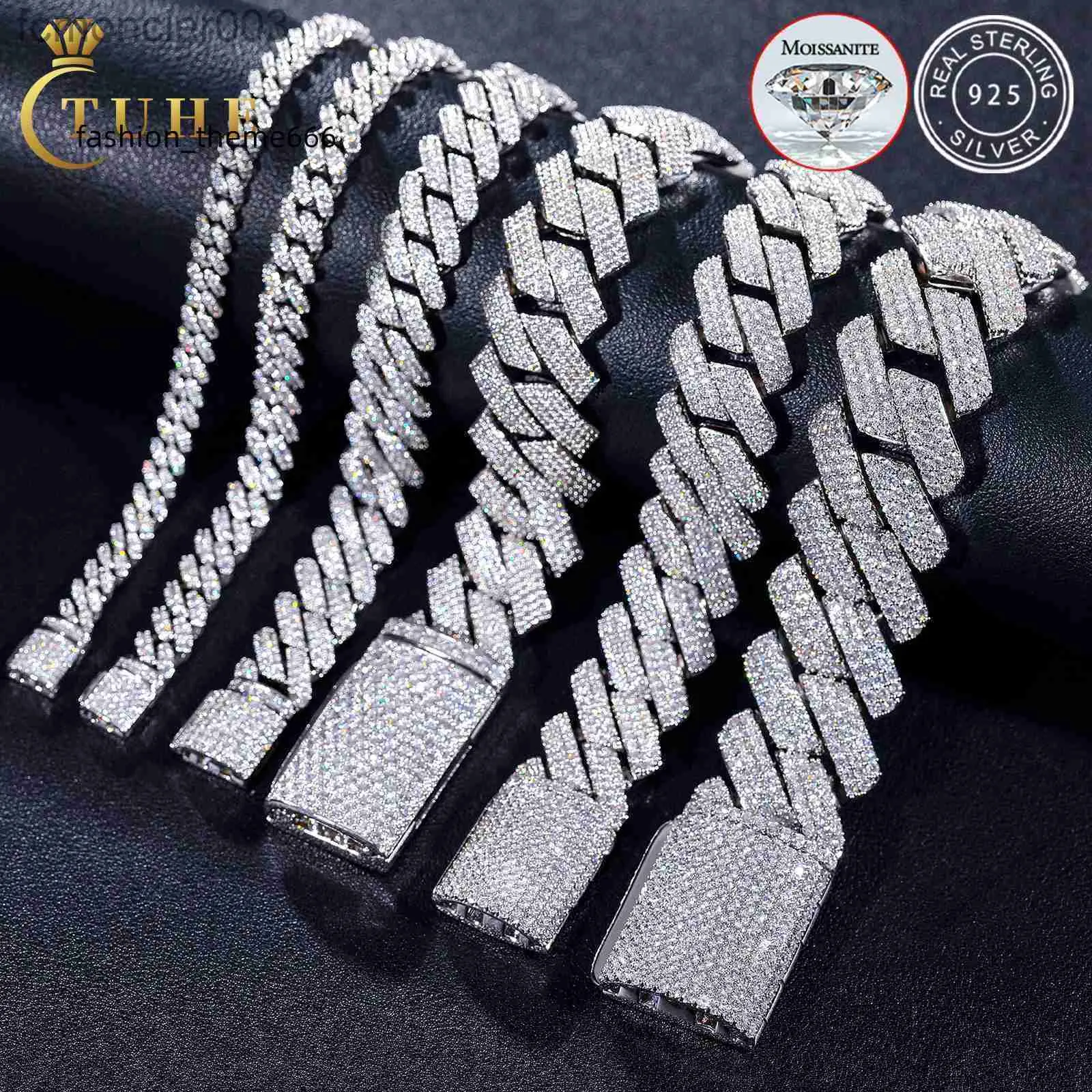 Bracelets de charme 8mm-25mm Testador de diamante PASS 925 VVs de prata esterlina Full VVS Moissanite Iced Out Cuban Link Tornan