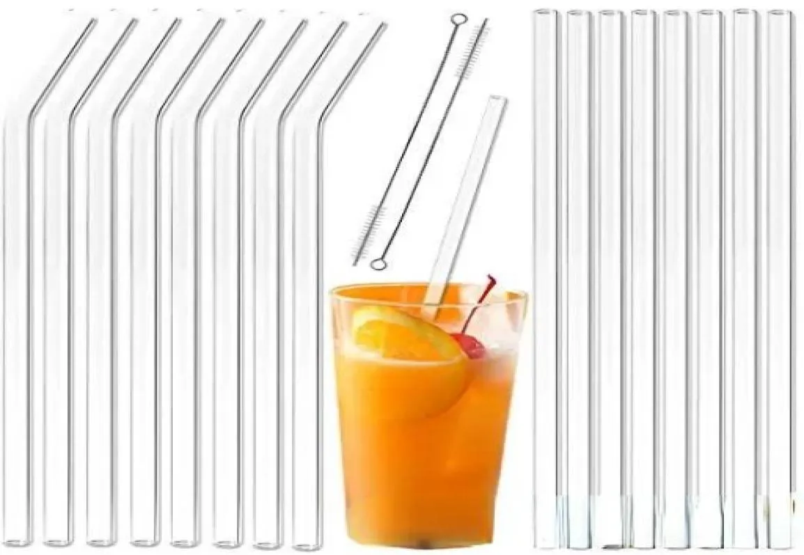 Paille en verre transparent 2008 mm réutilisable en verre plié bent de consommation de boisson pinceau Eco Paies de verre conviviales pour les smoothies cocktails XU2032118