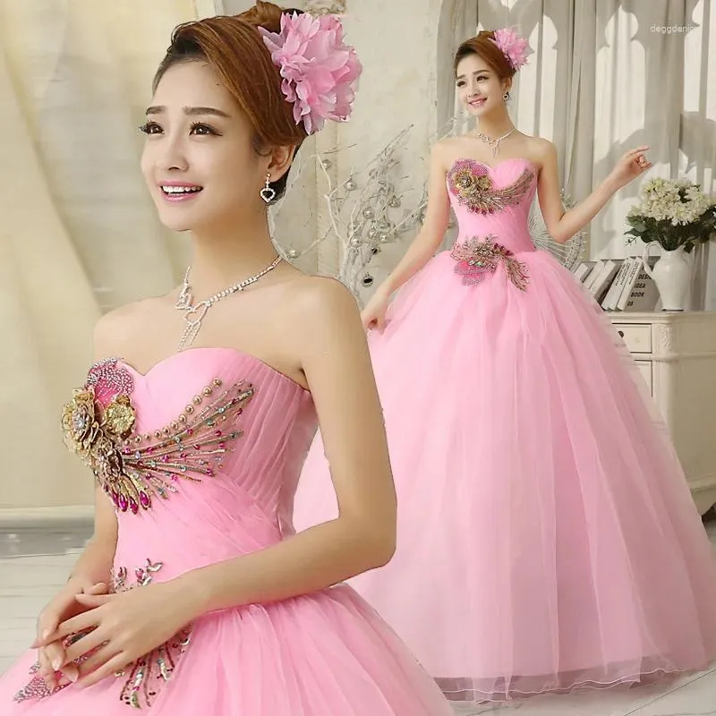 Festklänningar Long Pink Sweat Lady Girl Women Prom Dress Evening Performance Concert