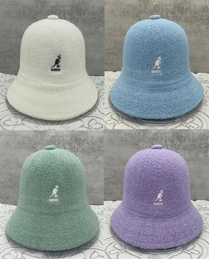 Berets Knitted Kangaroo Bucket Hats Classic Logo Kangol Female Painter Hat Tide Unisex Fisherman Cap Mesh Breathable Sun HatBerets8872563