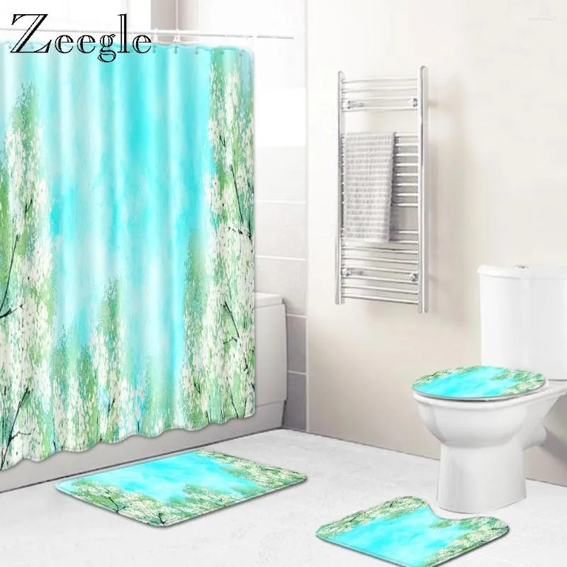 Коврики для ванн Zeegle 4pcs коврики набор ванной комнаты для душа занавес