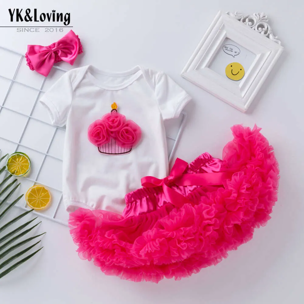 Kinderset Sommer kurzärmelige Schatz Korean Edition Baby Kuchen Wrap Fart Mantel Feste Farbe Flauschiger Rock Mädchen Sommerkleid