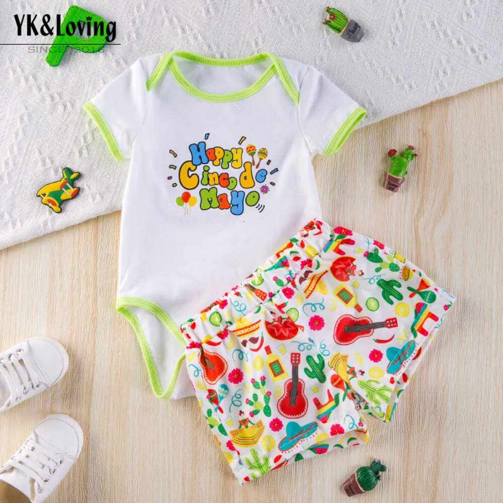 2024 Summer New Boys, Girls, and Children's Baby Romper Set Two Piece Boys and Baby Pants Set Trendy