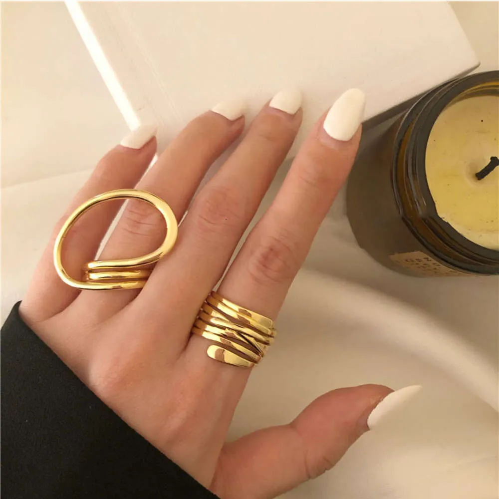 Exaggerated Line Golden for Female Instagram Fashion Internet Celebrity Temperament Personality Hip-hop Bouncing Open Mouth Food Ring