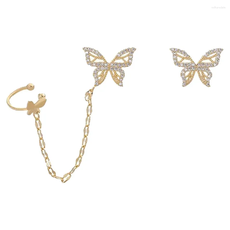 Boucles d'oreilles arrière Asymétriques Butterfly Double Hoop Miss Stud Pull à travers pour les femmes alliages