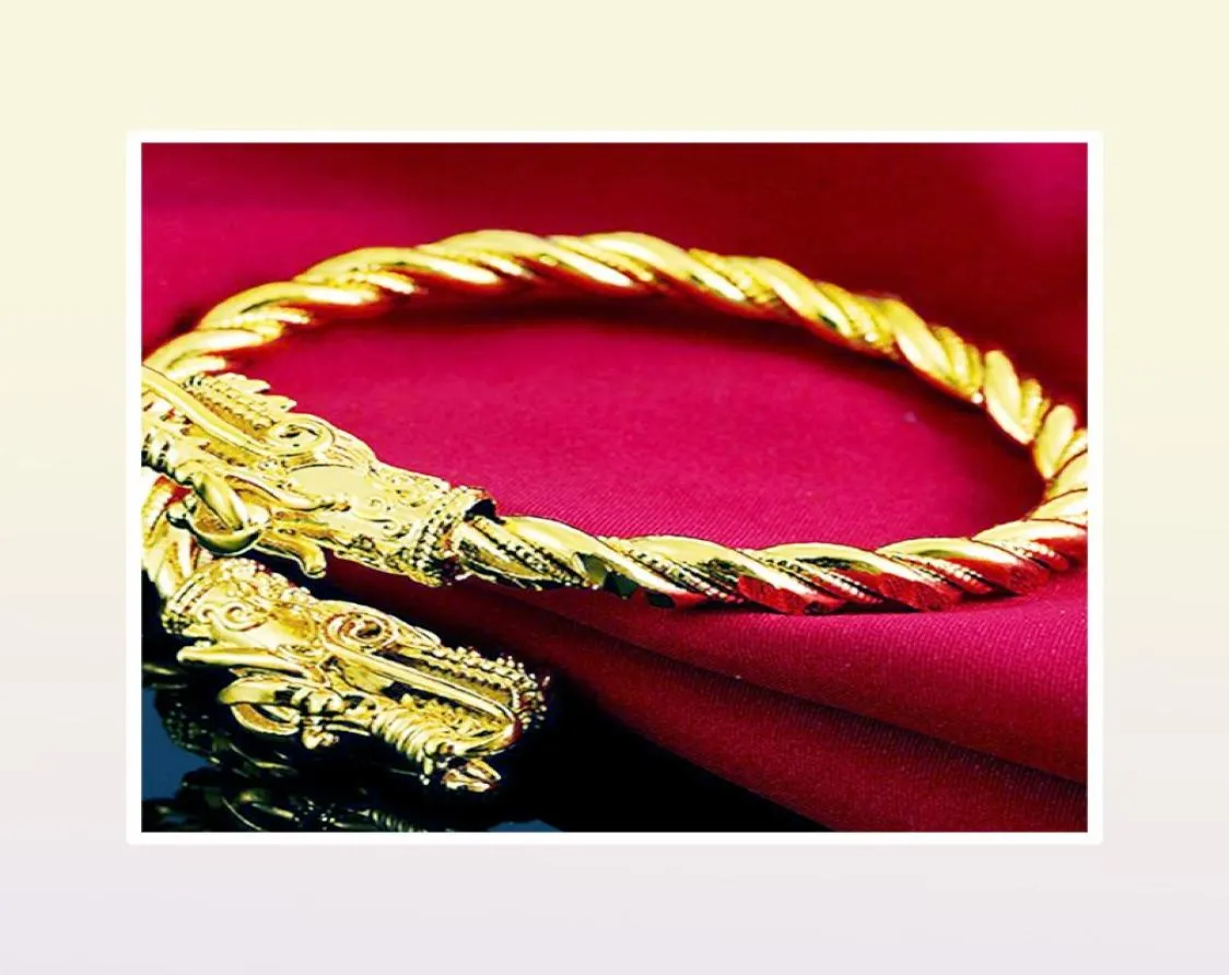 Dragon Head Mens Womens Bangle 18k Giallo Oro Pieno Dichiarazione di Bracciale per cuffia Regalo Dia 65mm Can Regola9397635