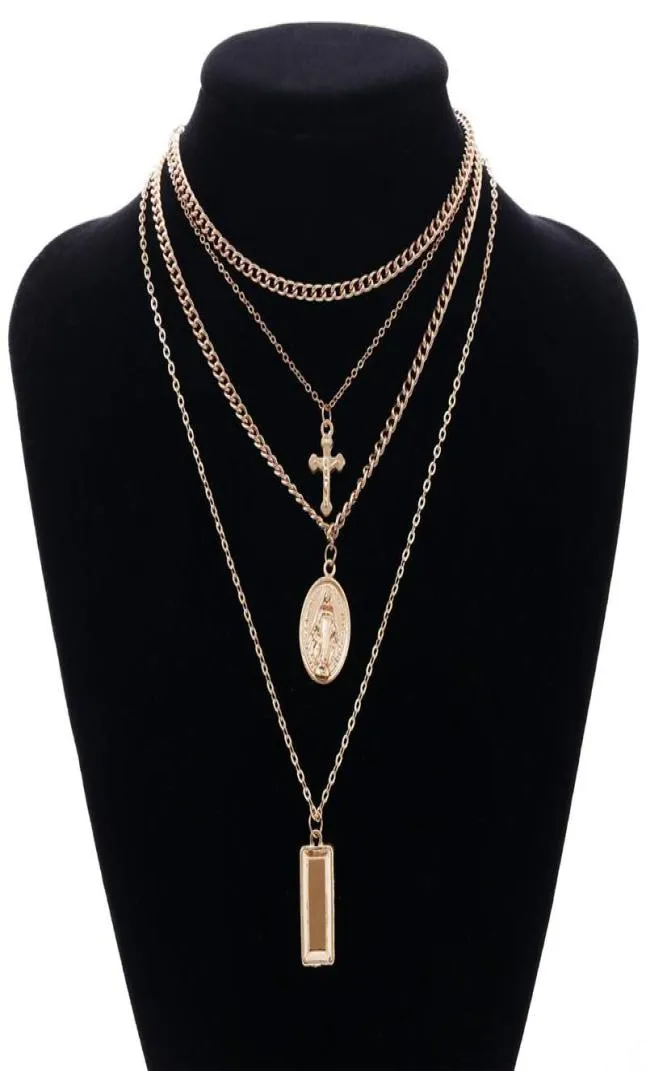 Gudinnan katolsk choker halsband flerskikt hals collier för kvinnor smycken cross jungfru mary pendelled kedja halsband7797173